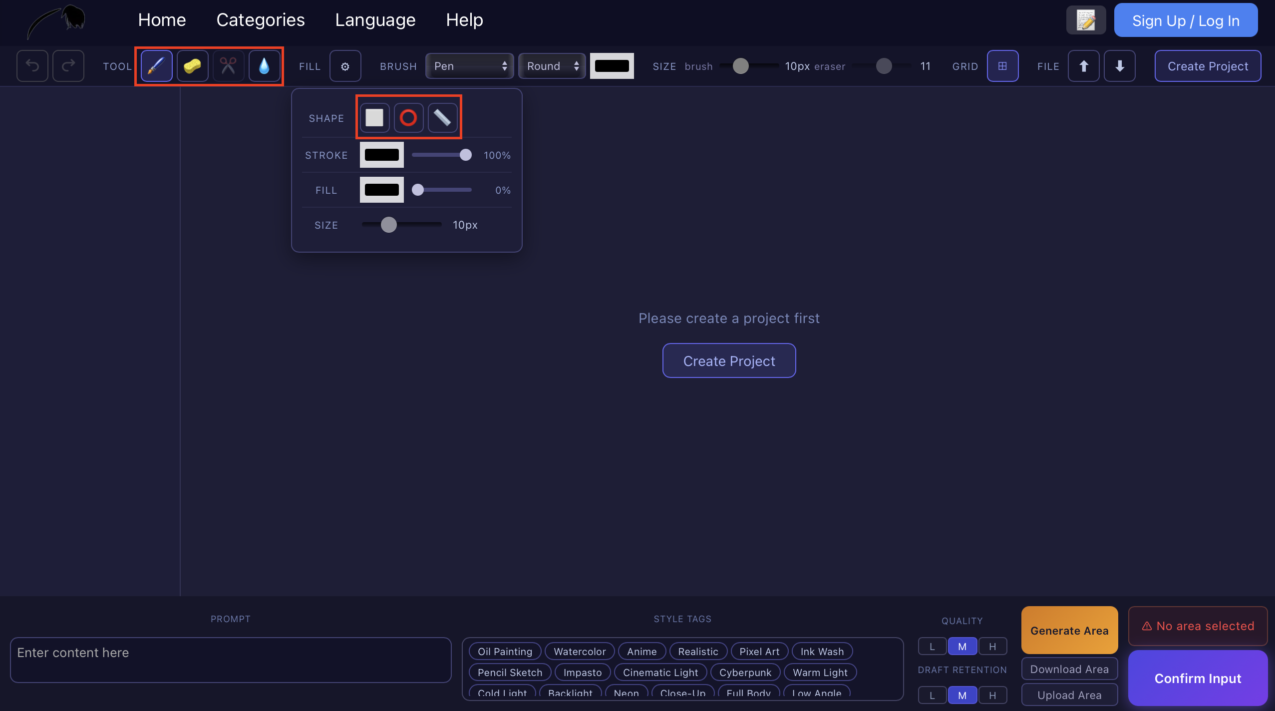 VividDraw AI drawing tools panel