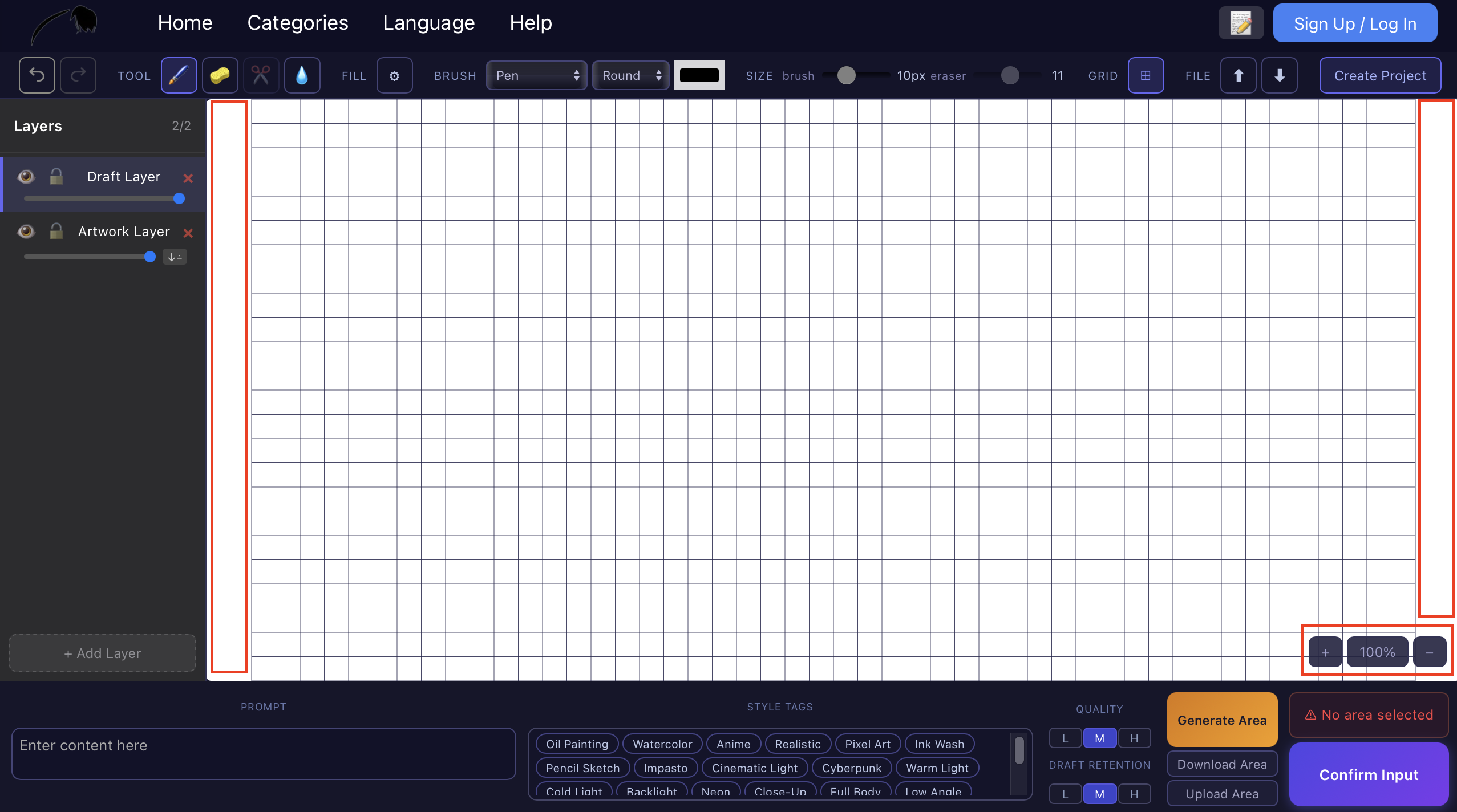 VividDraw AI drawing canvas interface